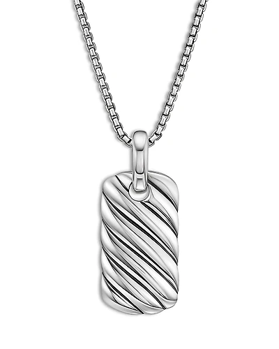 David Yurman Sterling Silver Sculptured Cable Rectangular Dog Tag Enhancer Pendant