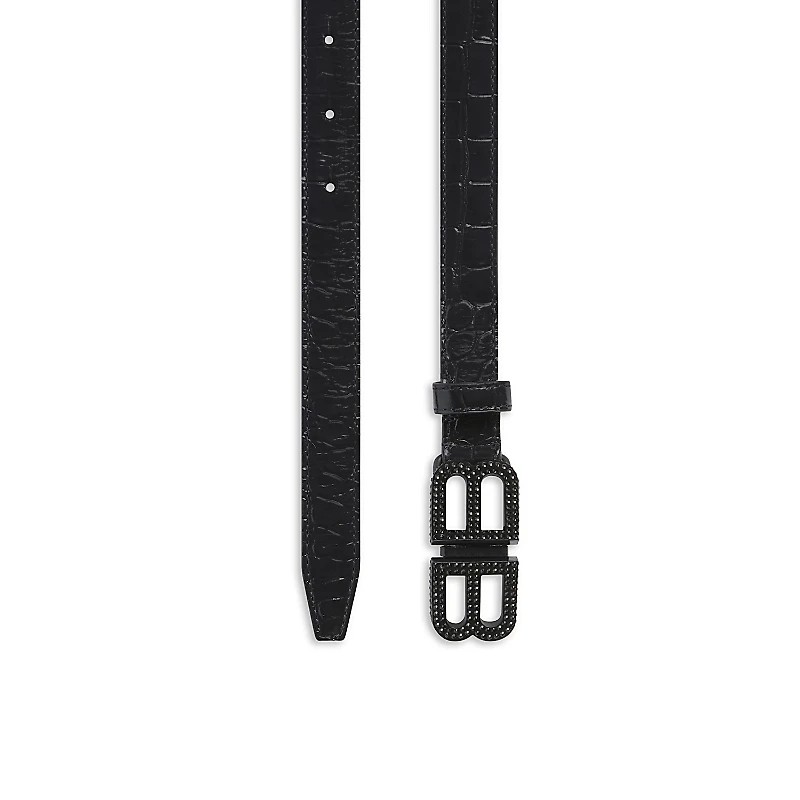 Balenciaga Bb Hourglass Thin Belt Crocodile Embossed with Rhinestones