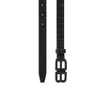 Balenciaga Bb Hourglass Thin Belt Crocodile Embossed with Rhinestones