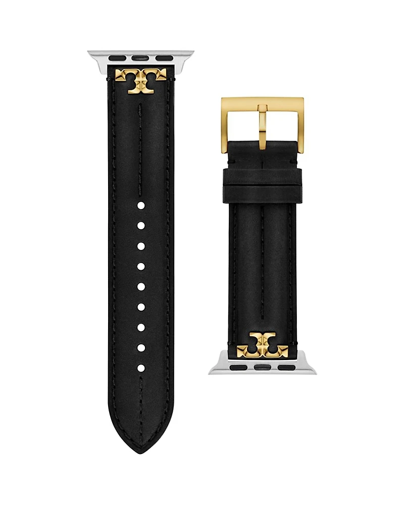 Tory Burch Apple Watch Kira Black Leather Strap, 38mm-45mm