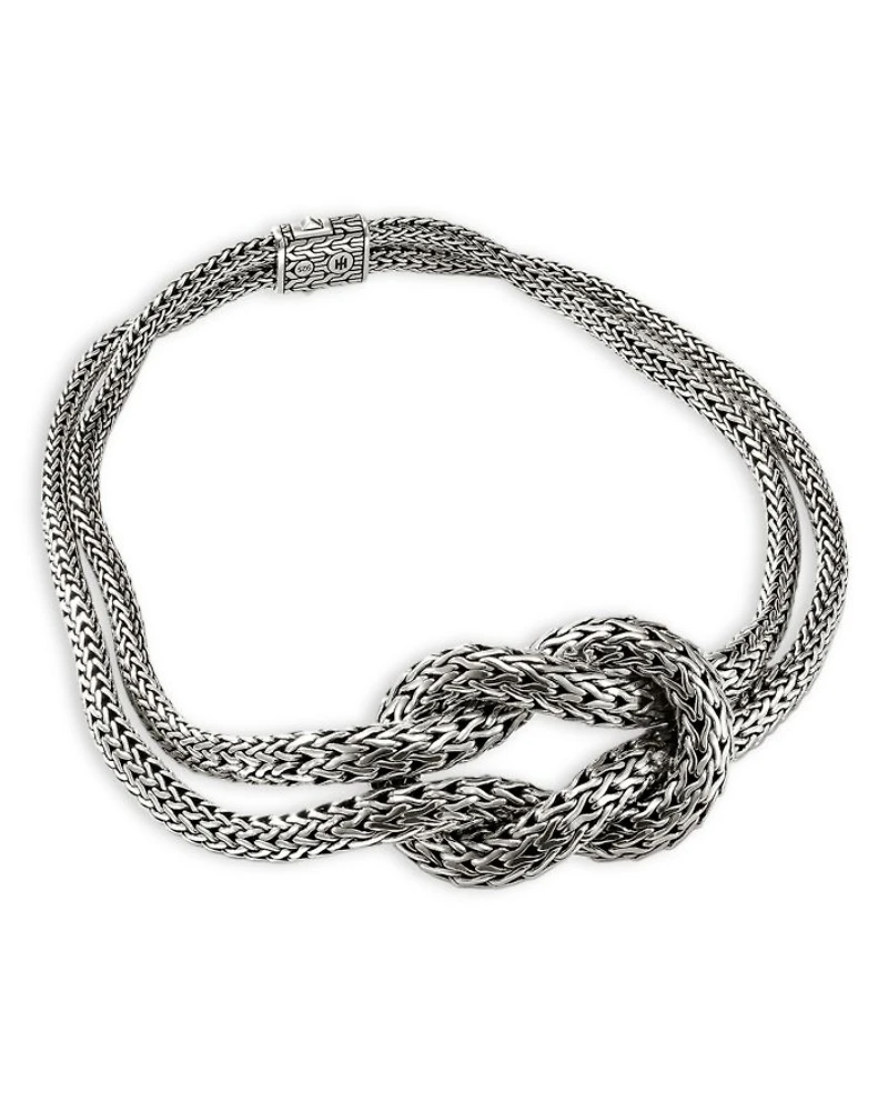 Sterling Silver Classic Chain Love Knot Double Strand Collar Necklace, 16"