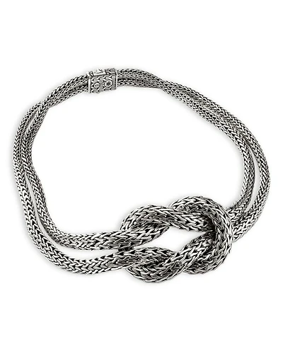 Sterling Silver Classic Chain Love Knot Double Strand Collar Necklace, 16"