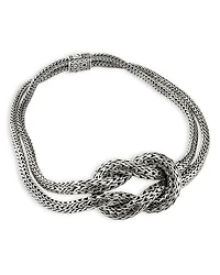 Sterling Silver Classic Chain Love Knot Double Strand Collar Necklace, 16"