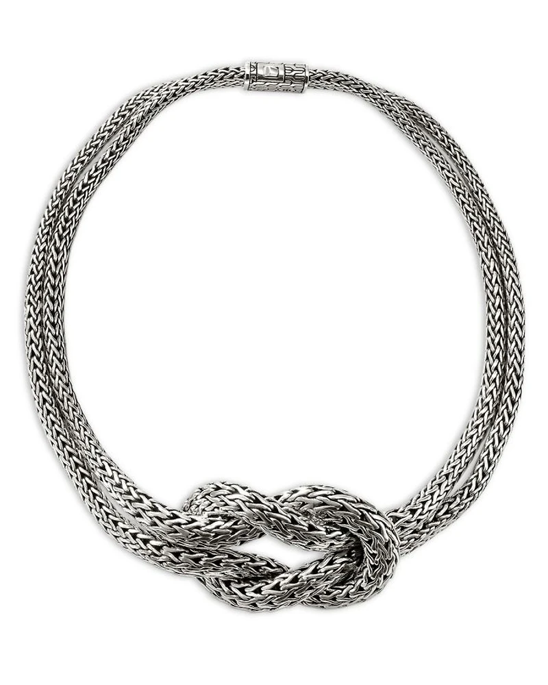 Sterling Silver Classic Chain Love Knot Double Strand Collar Necklace, 16"