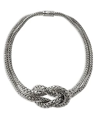 Sterling Silver Classic Chain Love Knot Double Strand Collar Necklace, 16"