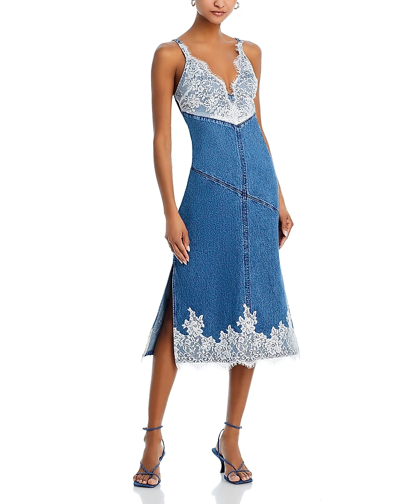 3.1 Phillip Lim Lace Trim Denim Midi Dress