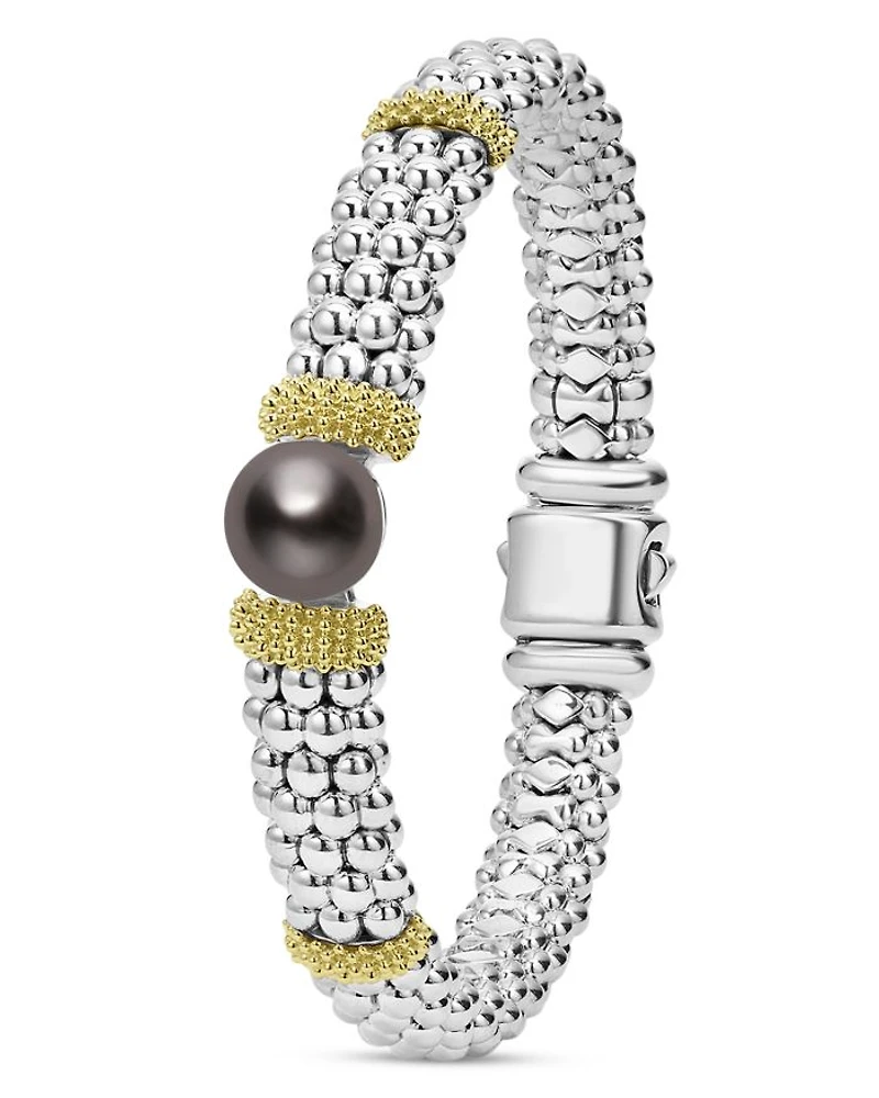 18K Yellow Gold & Sterling Silver Luna Black Tahitian Pearl Caviar Bead Bracelet