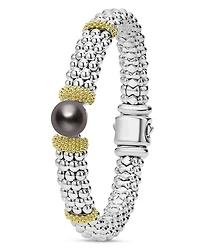 18K Yellow Gold & Sterling Silver Luna Black Tahitian Pearl Caviar Bead Bracelet