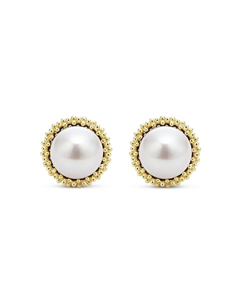 18K Yellow Gold & Sterling Silver Luna Cultured Freshwater Pearl Stud Earrings