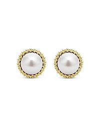 18K Yellow Gold & Sterling Silver Luna Cultured Freshwater Pearl Stud Earrings