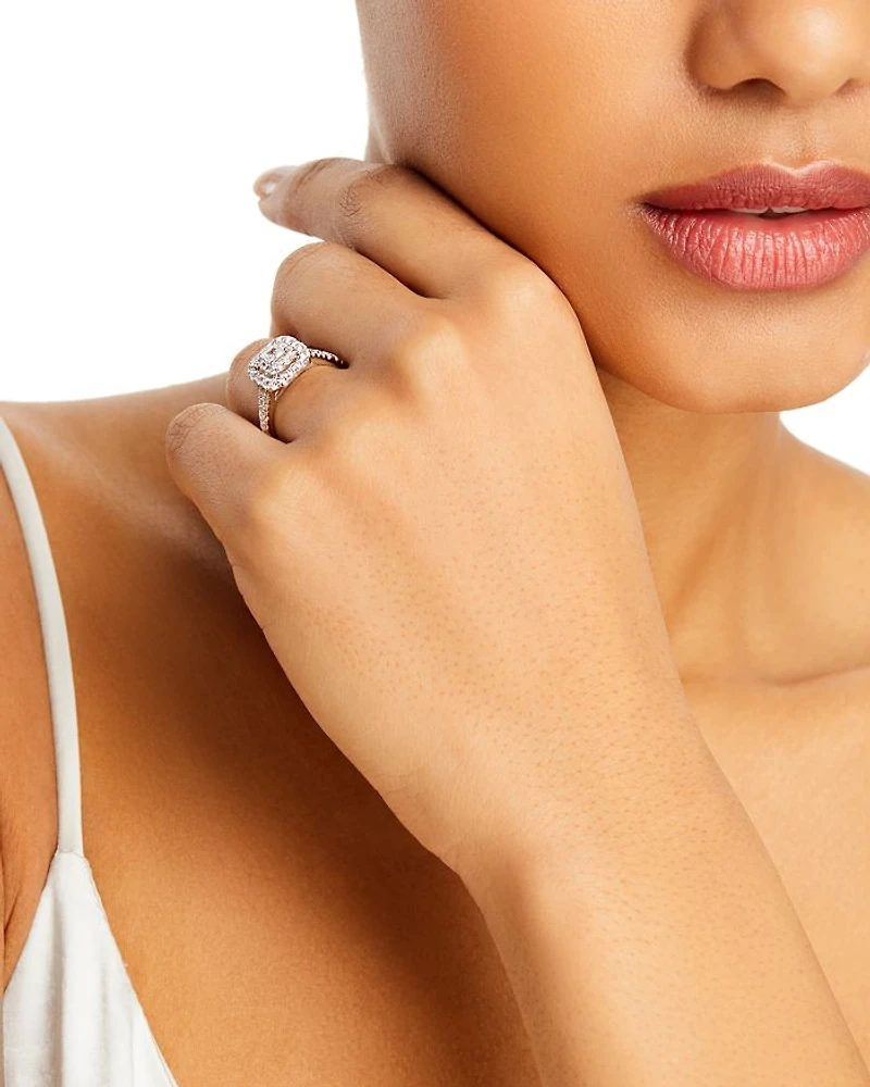 Diamond Princess & Round  Double Halo Ring in 14K White Gold, 1.0 tcw