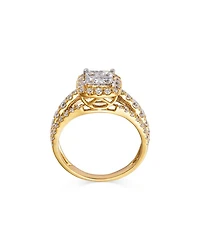 Diamond Princess & Round Halo Ring in 14K Yellow Gold, 1.50 tcw