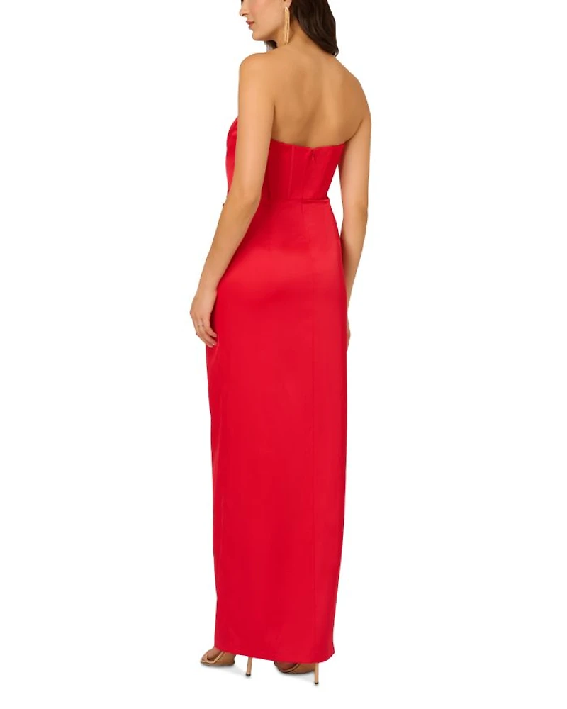 Satin Strapless Draped Column Gown
