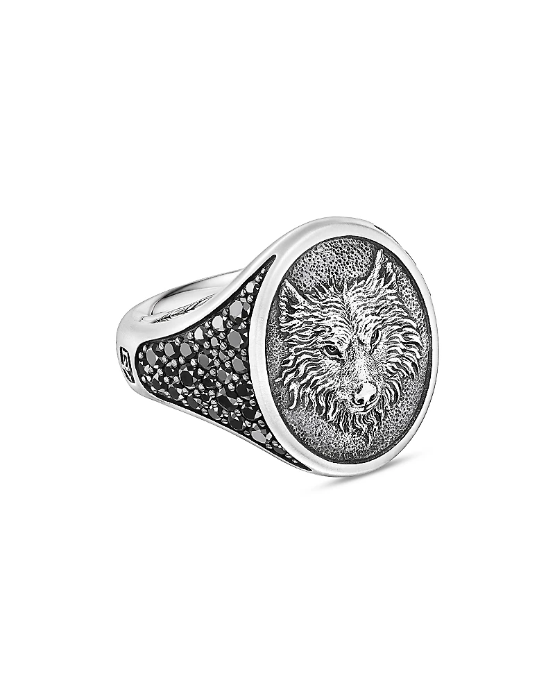 David Yurman Men's Sterling Silver Petrvs Black Diamond Wolf Ring