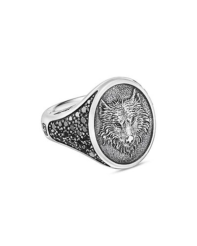 David Yurman Men's Sterling Silver Petrvs Black Diamond Wolf Ring