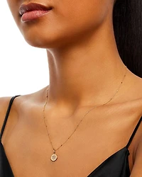 14K Yellow Gold Midi Bitty Symbols Diamond Star of David Disc Pendant Necklace, 18"