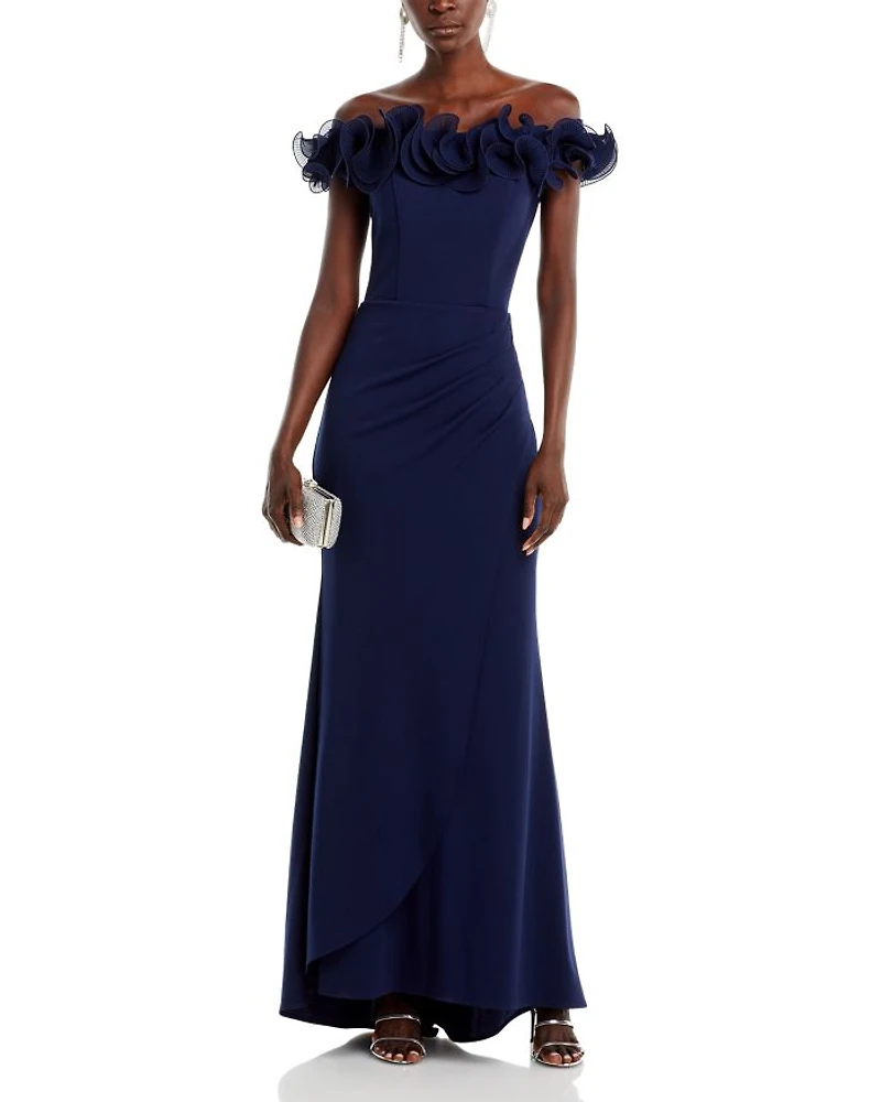 Ruffled Neck Evening Gown-Exclusive