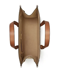 T Monogram Contrast Embossed Leather Tote
