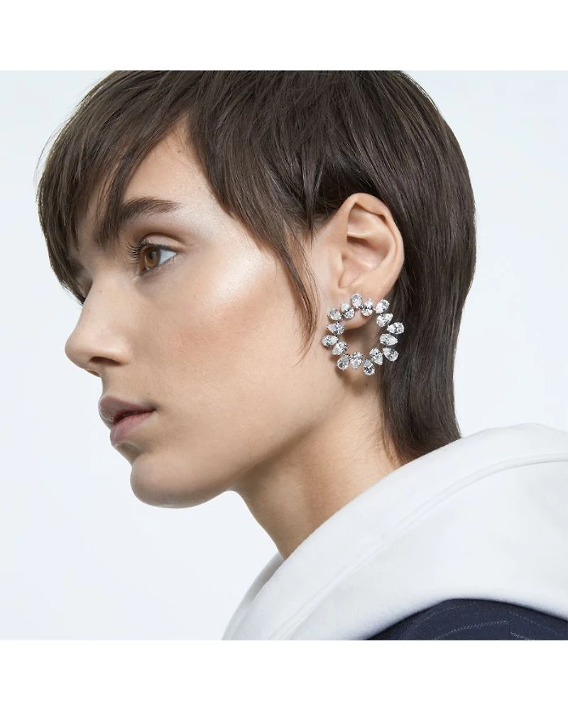 Matrix Pear Cut Circlet Earrings in Rhodium Plated