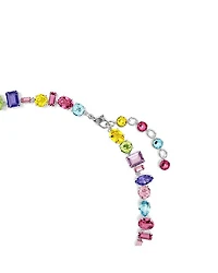 Gema Asymmetric Mixed Cut Crystal Necklace in Rhodium Plated, 14"