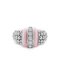 Sterling Silver Pink Caviar Diamond & Pink Ceramic Bead Statement Ring