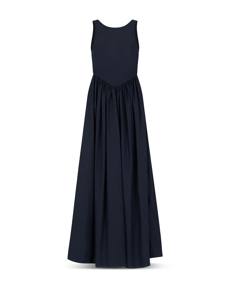 Sleeveless Gathered Cotton Maxi Dress