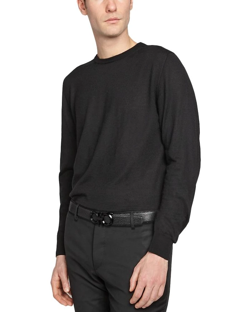 Men's Double Gancini Black Buckle Reversible Leather Belt