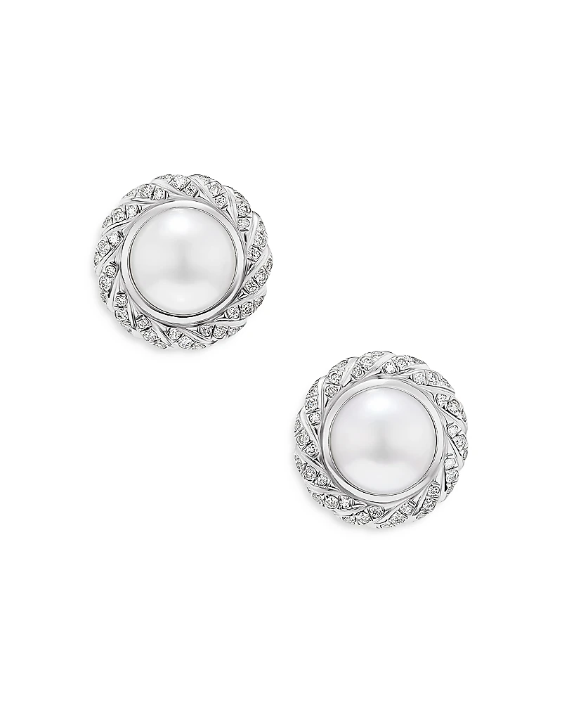 David Yurman Pearl Classics Cable Halo Button Earrings