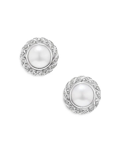 David Yurman Pearl Classics Cable Halo Button Earrings