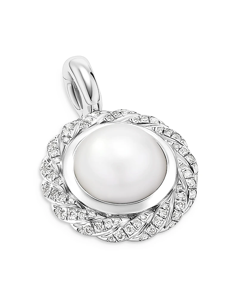 David Yurman Sterling Silver Pearl South Sea White Pearl & Diamond Halo Pendant
