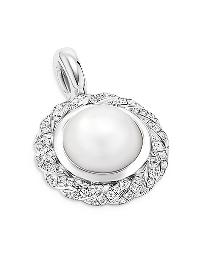 David Yurman Sterling Silver Pearl South Sea White Pearl & Diamond Halo Pendant