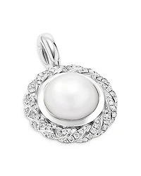 David Yurman Sterling Silver Pearl South Sea White Pearl & Diamond Halo Pendant