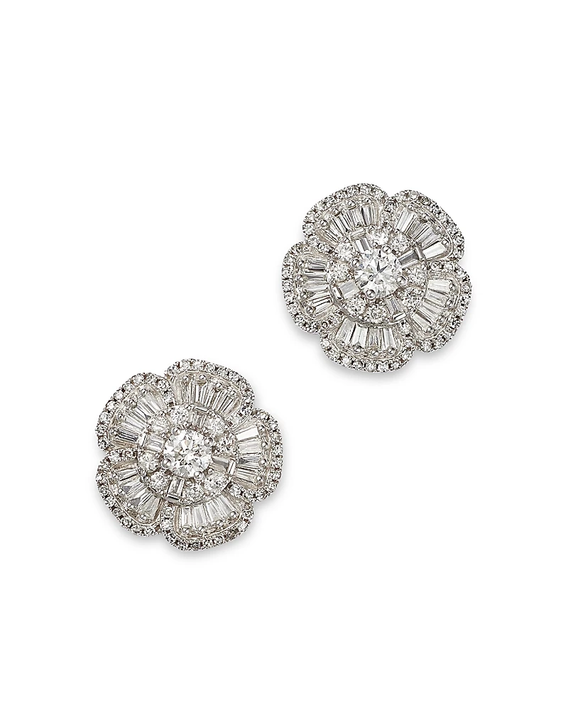 Bloomingdale's Fine Collection Diamond Round & Baguette Flower Stud Earrings