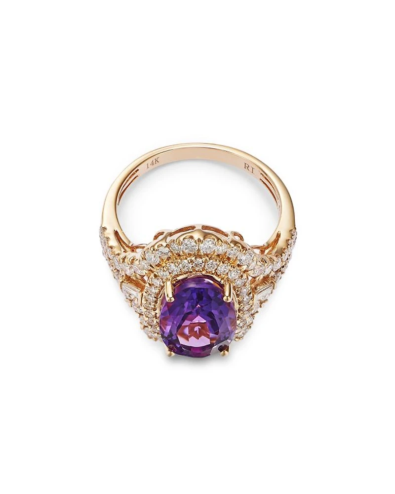 Semi Precious Gemstone & Diamond Oval Halo Ring in 14K Yellow Gold