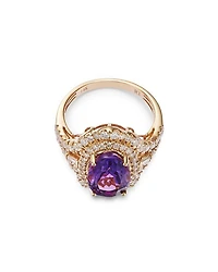 Semi Precious Gemstone & Diamond Oval Halo Ring in 14K Yellow Gold