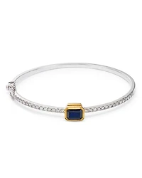 Gemstone & Diamond Station Bangle Bracelet in 14K Yellow & White Gold