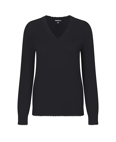 Plus Cotton Distressed Long Sleeve V-Neck Sweater