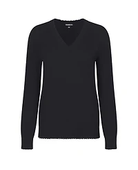 Plus Cotton Distressed Long Sleeve V-Neck Sweater