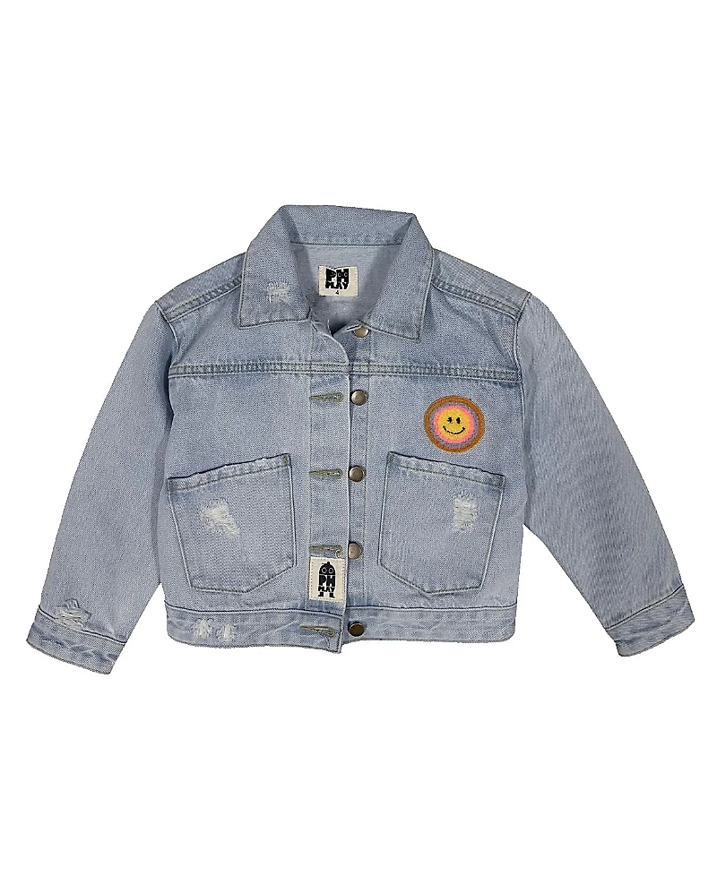 Petite Hailey Girls' Patched Denim Jacket - Little Kid