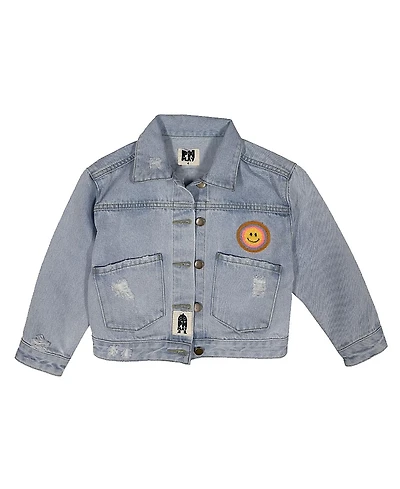 Petite Hailey Girls' Patched Denim Jacket - Little Kid