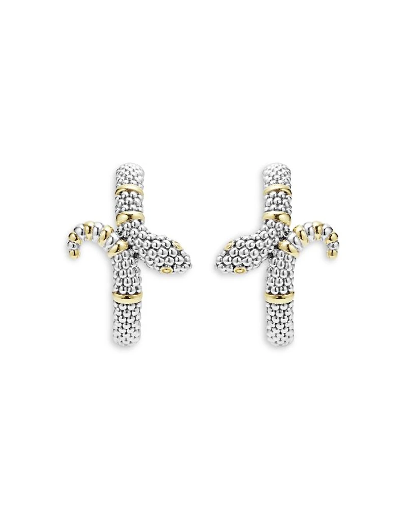 18K Yellow Gold & Sterling Silver Rare Wonders Caviar Bead Snake Hoop Earrings