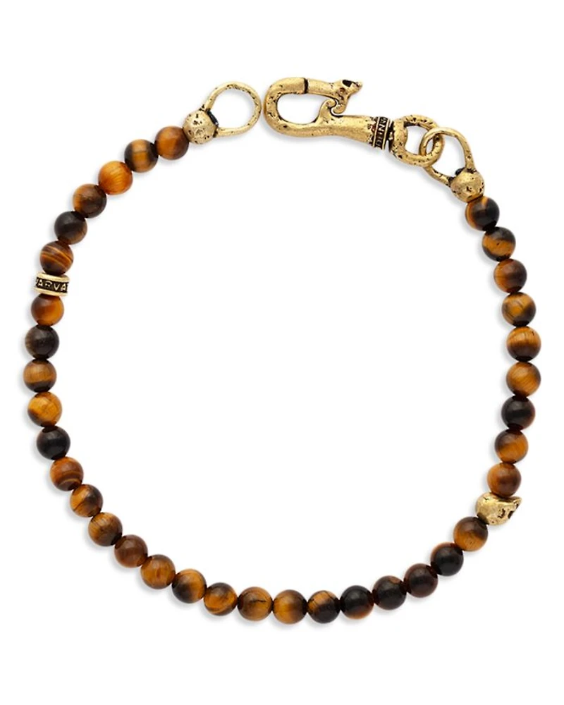 Men's Brass Tiger Eye & Skull Bead Bracelet