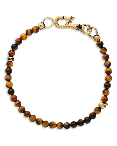Men's Brass Tiger Eye & Skull Bead Bracelet