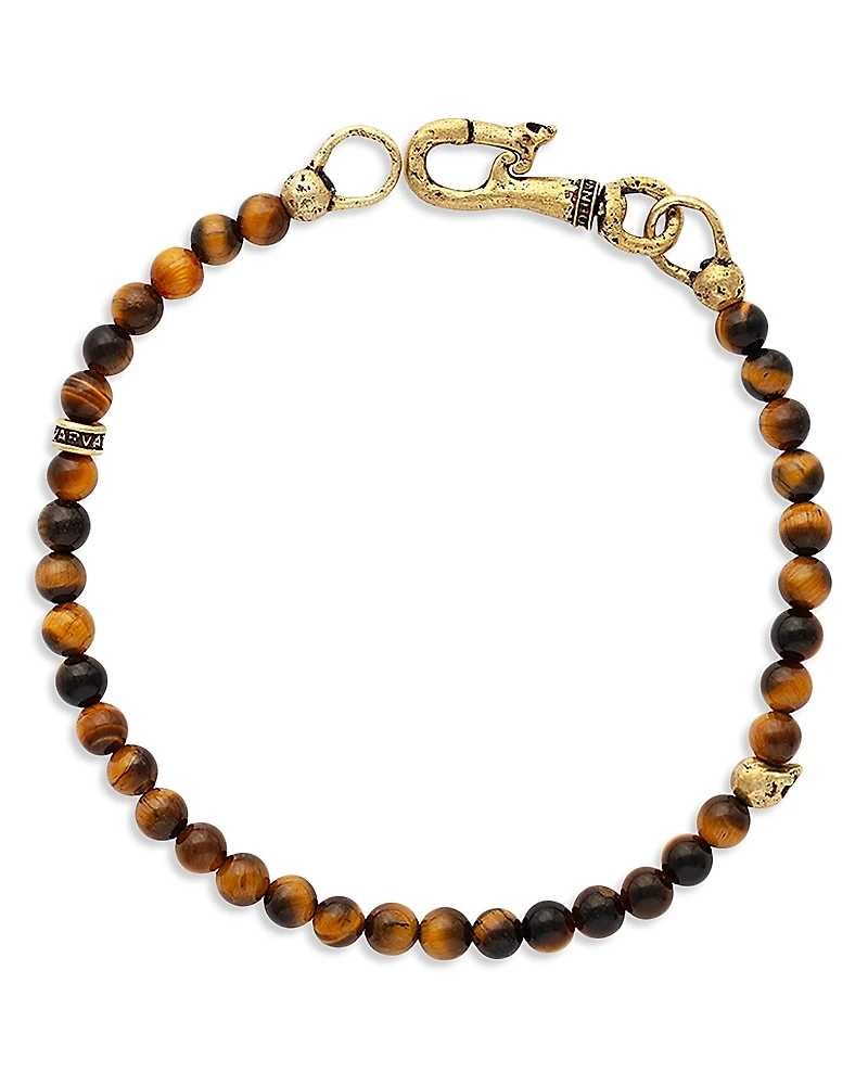 John Varvatos Men's Brass Tiger Eye & Skull Bead Bracelet