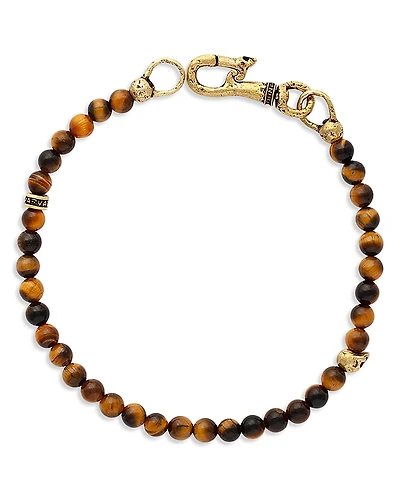 John Varvatos Men's Brass Tiger Eye & Skull Bead Bracelet