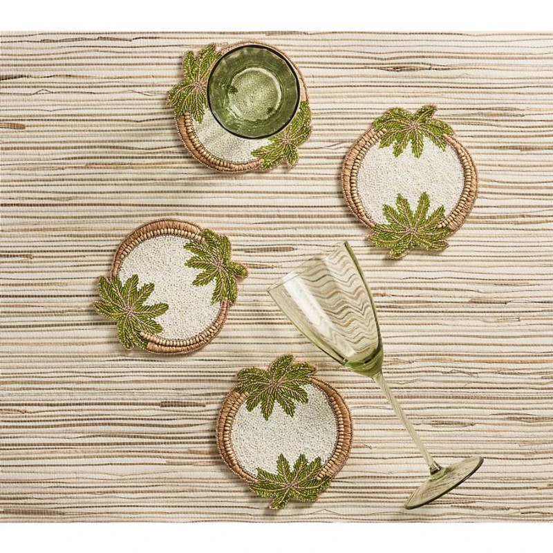 Oasis Coasters in Ivory, Green and Gold, Set of 4