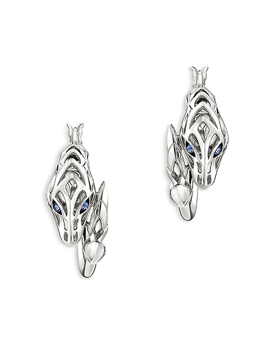 John Hardy Sterling Silver Naga Blue Sapphire Dragon Small Hoop Earrings