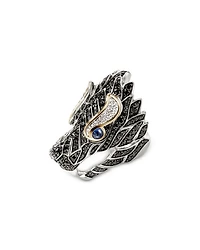 14K Yellow Gold & Silver Naga Diamond, Black Sapphire, Blue Sapphire, & Black Spinel Dragon Ring