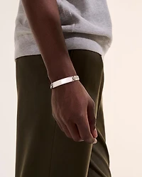 Men's Sterling Silver Carved Chain ID Plate Curb Link Bracelet