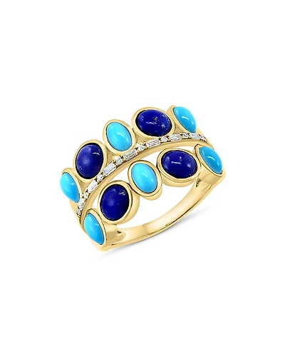Bloomingdale's Fine Collection Lapis, Turquoise & Diamond Double Row Ring